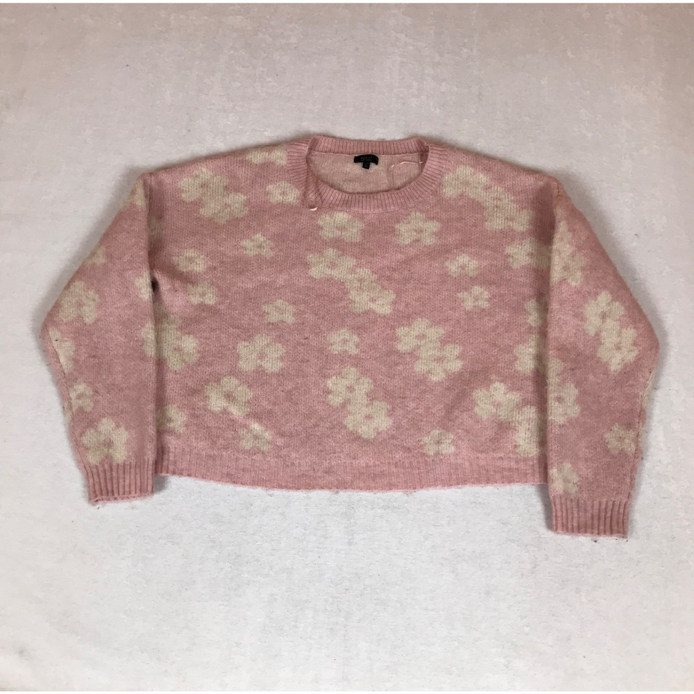 Debut Pink Floral Soft Cozy Knit Cropped Sweater Large